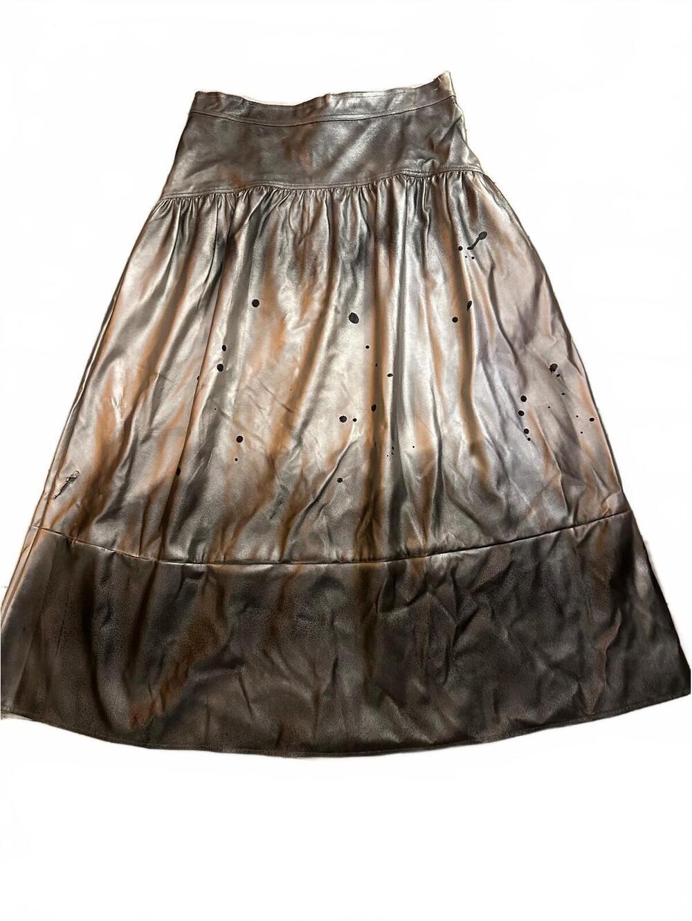Lucky & Blessed Metallic Silver Midi Skirt with Black Splatter